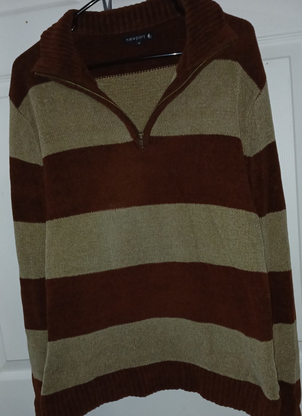 Newport Men's Striped Zip-Up Sweater in Brown and Tan